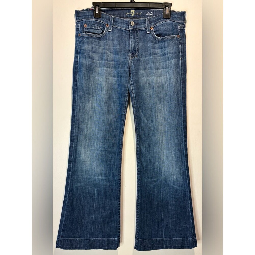 7 FAM Dojo White 7’s On Back Pockets Flare Dark Wash Jeans Size 29